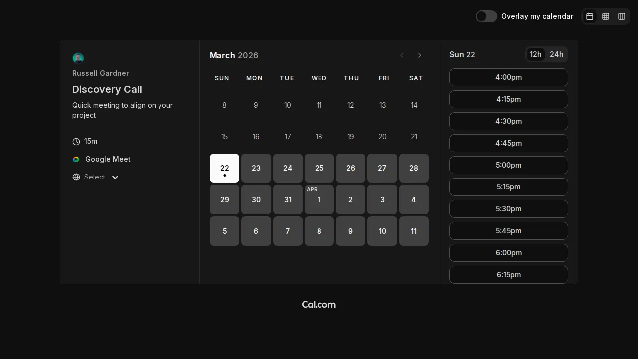 Calendar preview showing available booking times