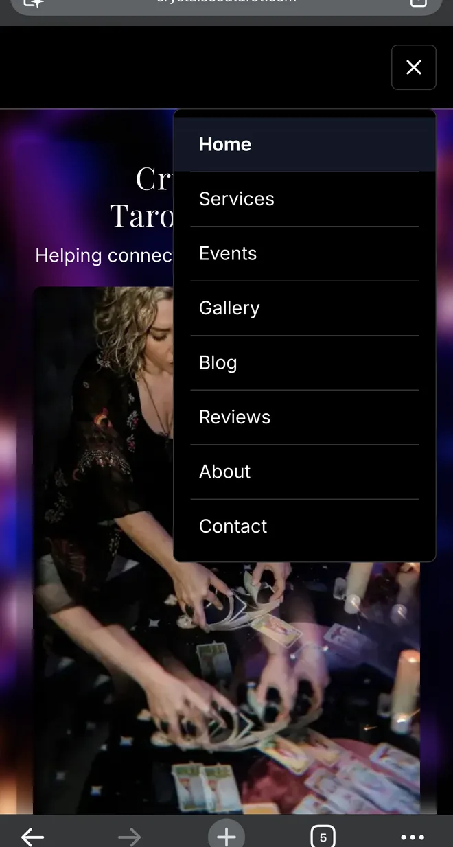 Crystal Seed Tarot mobile - menu